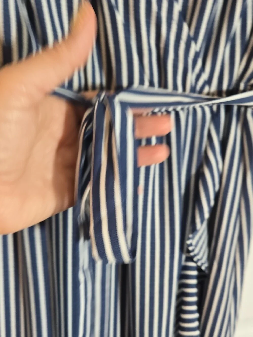 NAIF Navy & White Striped Midi Wrap Dress - Picture 4 of 6